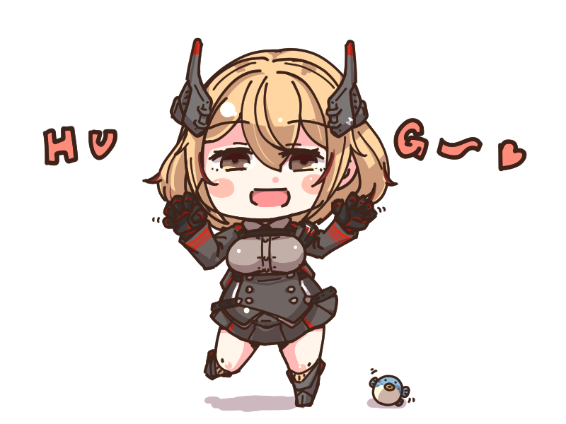 1girl, :d, animal, azur_lane, bangs, black_jacket, black_skirt, blonde_hair
