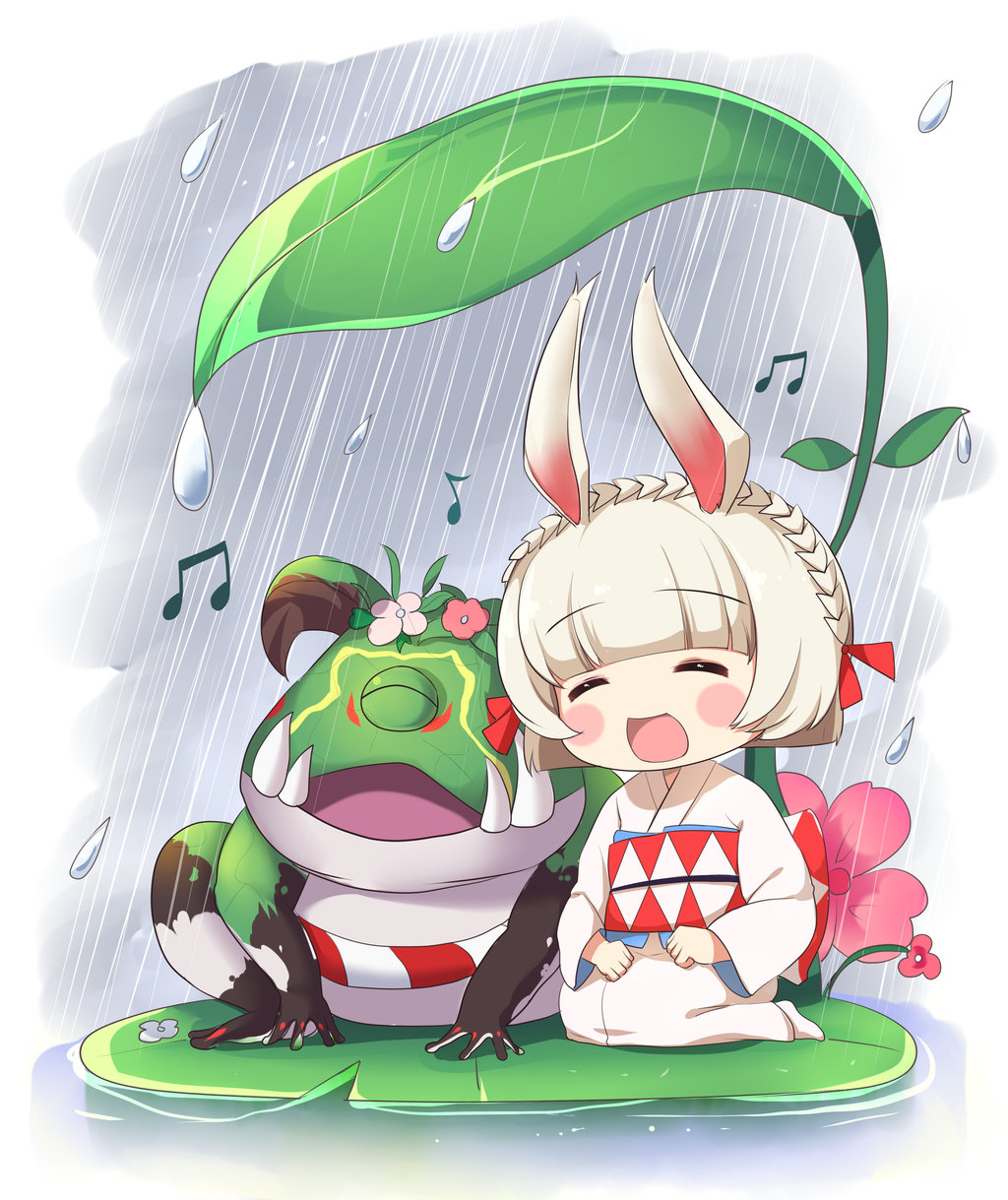 :d, agung_syaeful_anwar, animal_ears, bangs, blunt_bangs, blush_stickers, braid, closed_eyes