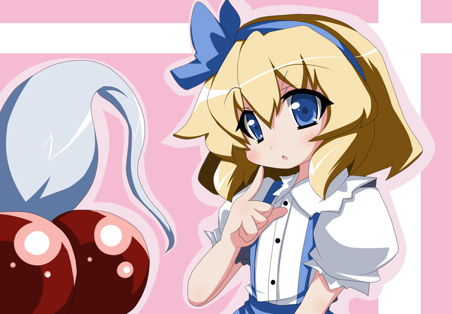 alice_margatroid, alice_margatroid_(pc-98), blonde_hair, blue_eyes, bow, hair_ribbon, hairband, oborotsuki_kakeru, ponytail, ribbon, shinki, silver_hair, touhou, touhou_(pc-98)