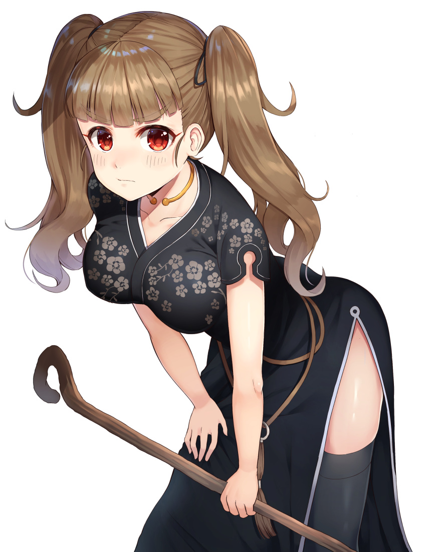 1girl, absurdres, alternate_costume, alternate_hairstyle, bangs, black_dress, black_legwear, blunt_bangs