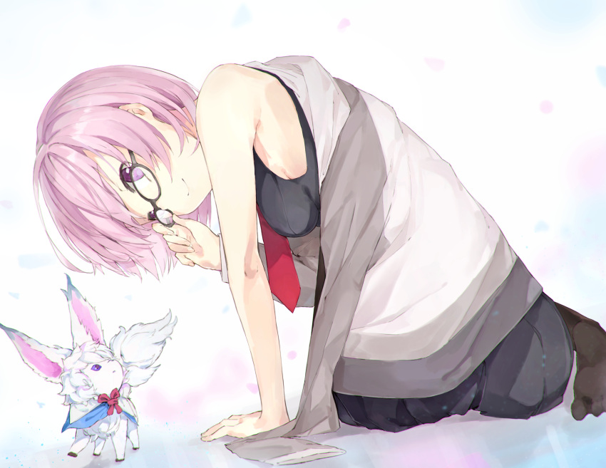 1girl, black_legwear, breasts, fate/grand_order, fate_(series), fou_(fate/grand_order), from_behind, glasses