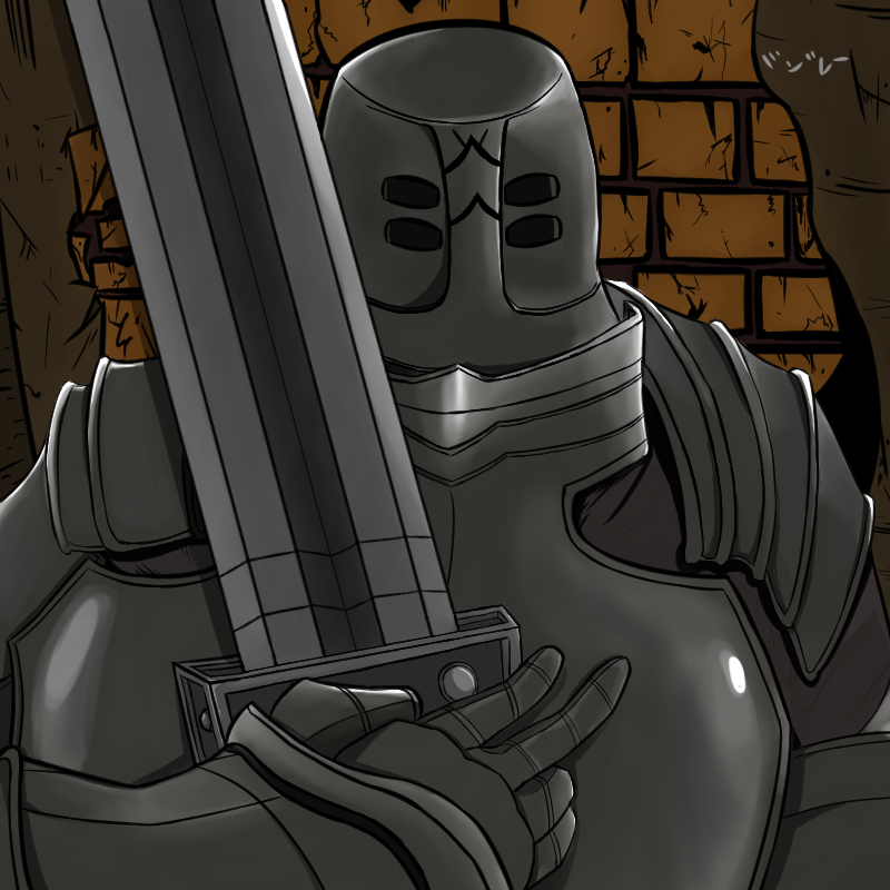 armor, brick_wall, dark_souls, holding, holding_sword, holding_weapon, iron_tarkus, knight