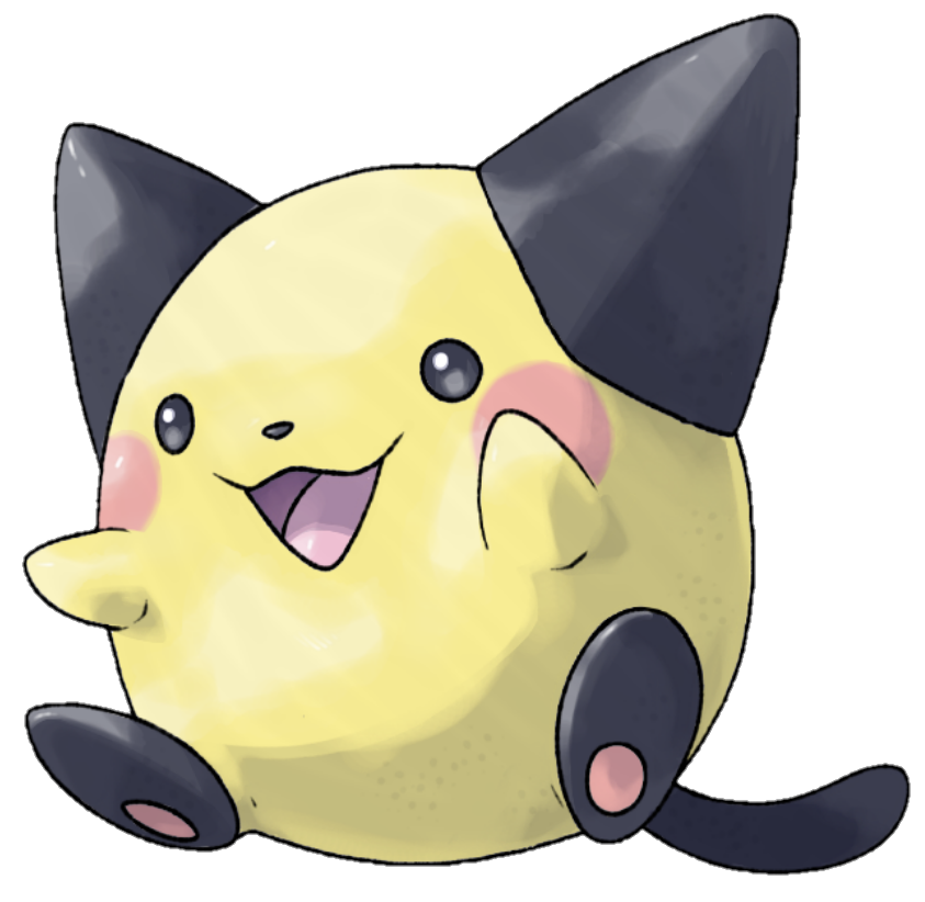 :d, baby_pokemon, beta_pokemon, black_eyes, blush, blush_stickers, commentary, creature, english_commentary, etherealhaze, full_body, no_humans, open_mouth, pichu, pokemon, pokemon_(creature), pokemon_gsc_beta, sitting, smile, solo, tongue, tongue_out, transparent_background, white_background
