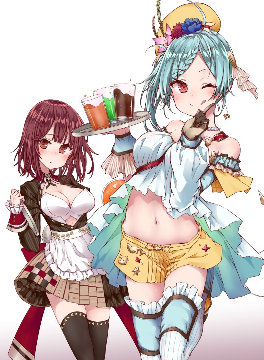 2girls, alt, alternate_costume, atelier_(series), atelier_sophie, blue_eyes, blue_hair, breasts