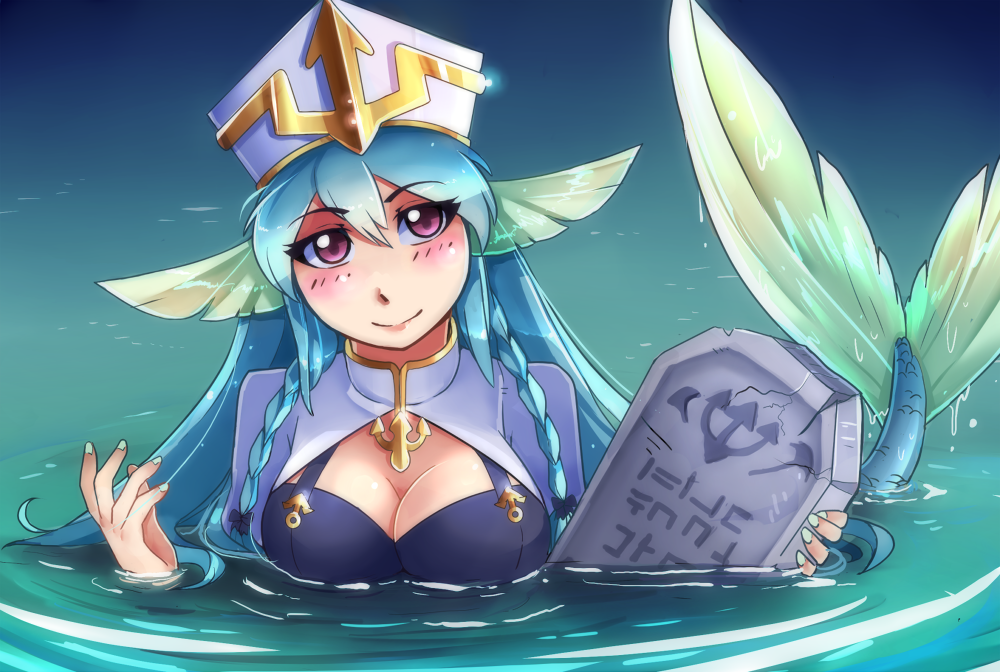1girl, anchor, animal_ears, blue_hair, blue_nails, blush, bow, bra