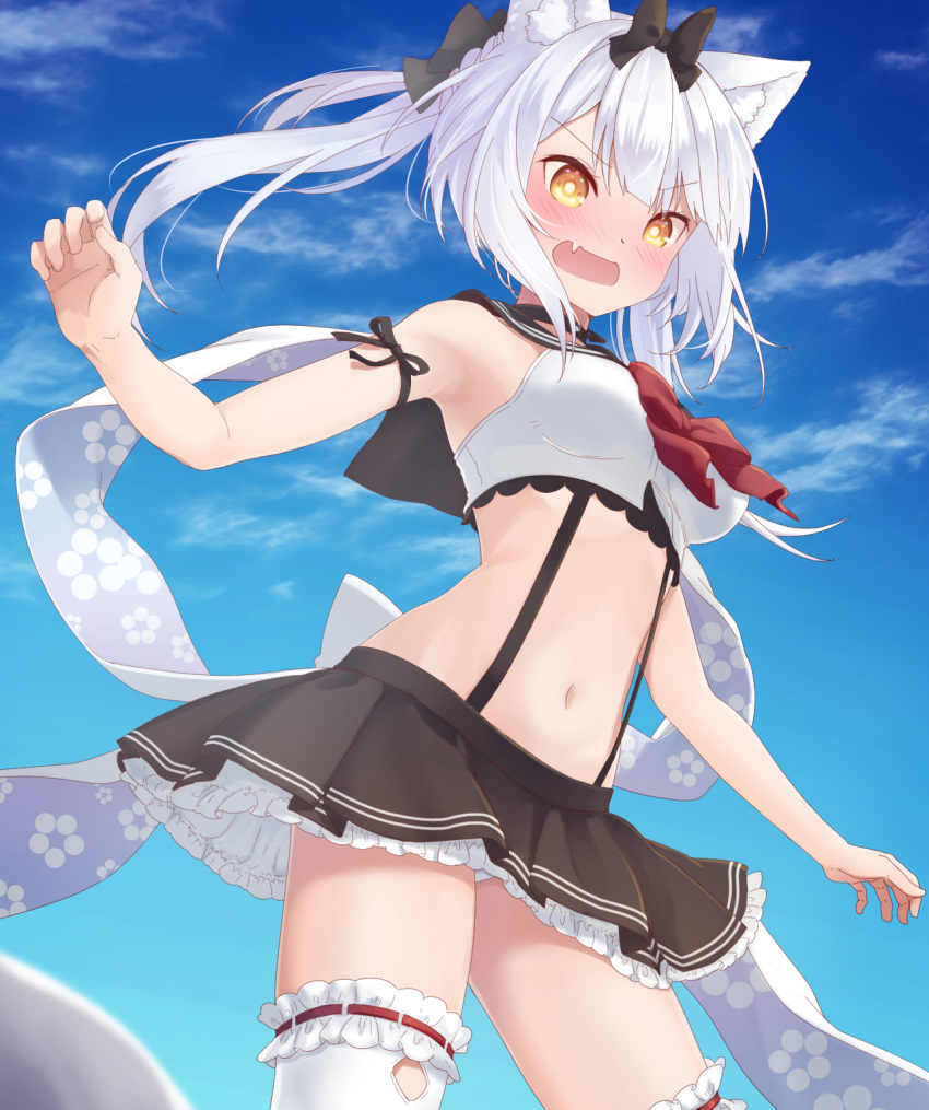 1girl, animal_ears, armband, azur_lane, bare_shoulders, black_bow, black_ribbon, black_sailor_collar