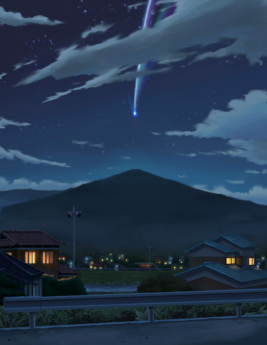 absurdres, background, check_commentary, clouds, comet, commentary_request, grass, highres