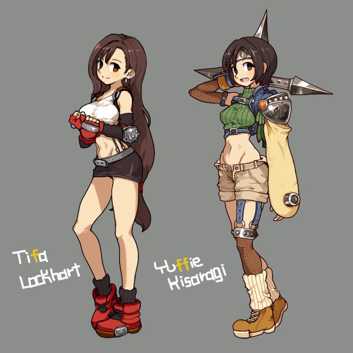 2girls, arm_up, belt, black_eyes, black_footwear, black_gloves, black_hair, boots