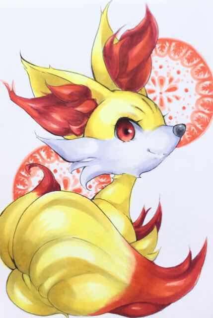 closed_mouth, creature, eyelashes, fennekin, gen_6_pokemon, marker_(medium), no_humans, pokemon