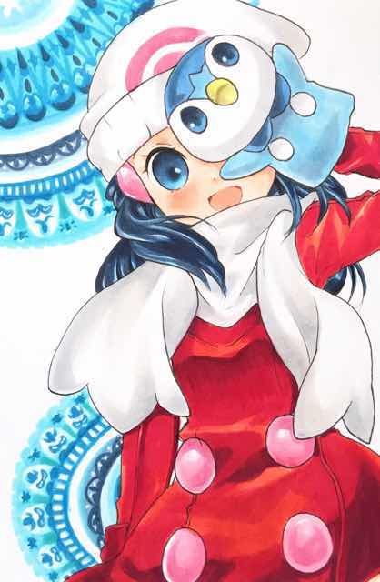 1girl, :d, blue_background, blue_eyes, blue_hair, blush, coat, covering_one_eye