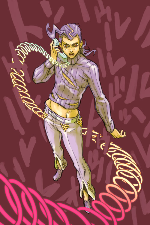 corded_phone, freckles, jojo's_bizarre_adventure, jojo_no_kimyou_na_bouken, male, male_only, midriff, navel