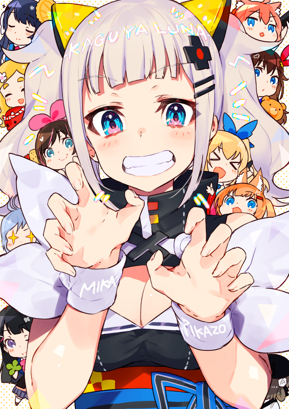 >_<, +_+, 6+girls, :d, a.i._channel, ahoge, animal_ears, ankimo_(tokino_sora_channel)