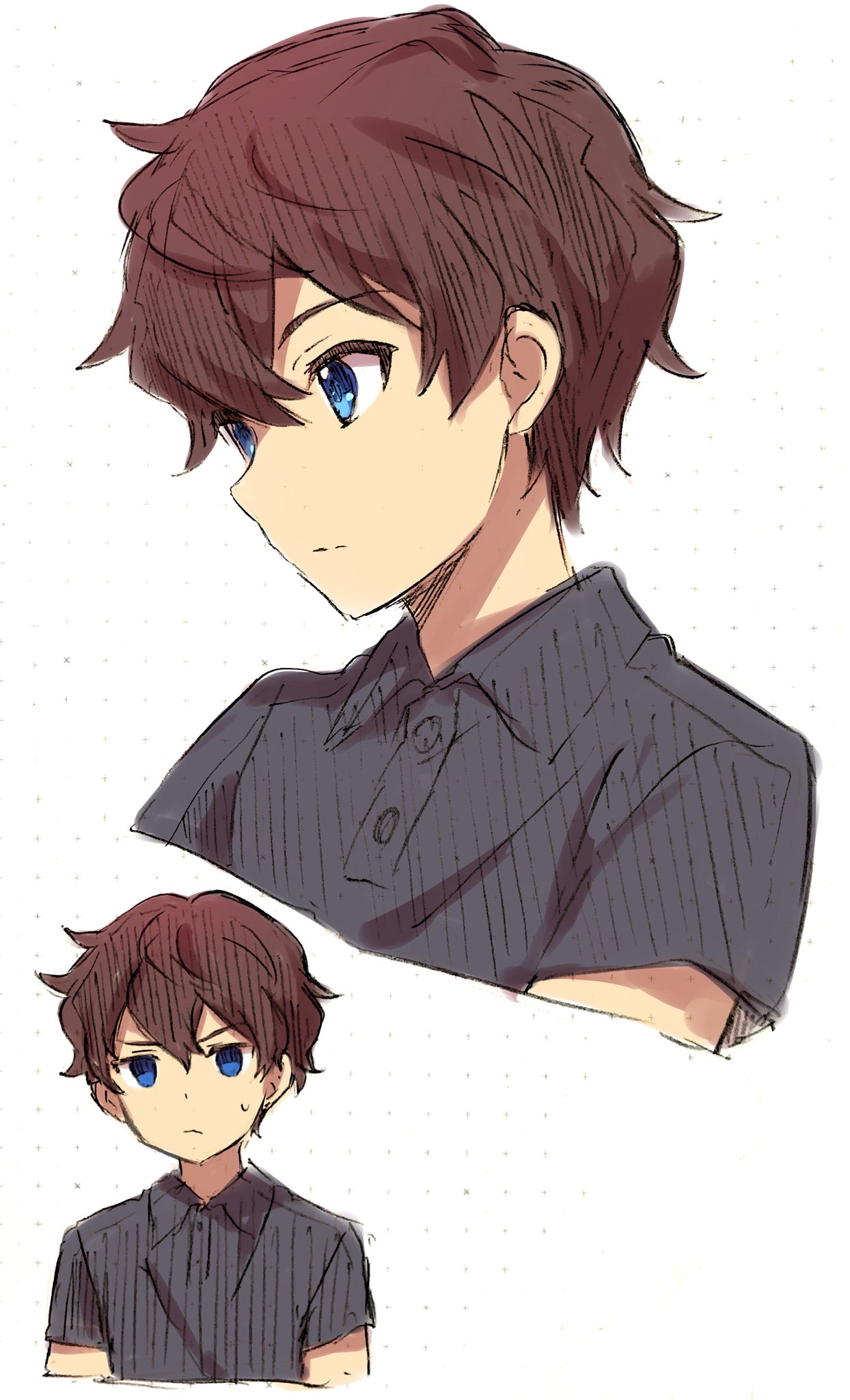 1boy, aikatsu!_(series), aikatsu_stars!, blue_eyes, brown_hair, closed_mouth, collared_shirt, cropped_torso