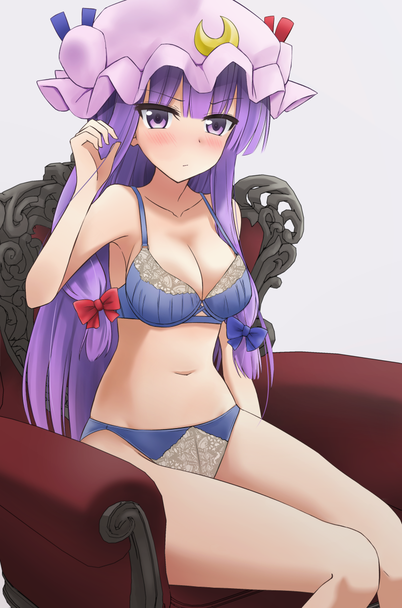 1girl, 3692materia, bare_arms, bare_shoulders, blue_bow, blue_bra, blue_panties, blue_ribbon