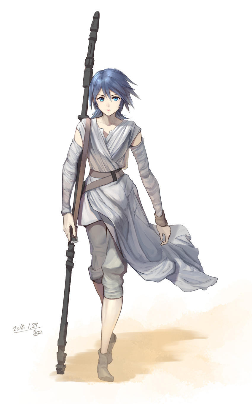 1girl, 2018, aqua_(kingdom_hearts), bangs, blue_eyes, blue_hair, capri_pants, collarbone