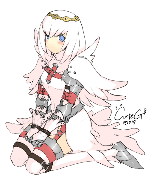 2008, armor, bad_id, bangs, belt, blue_eyes, blush, boots