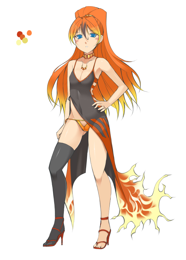 1girl, agnaktor, bare_shoulders, blue_eyes, blush, breasts, color_guide, contrapposto