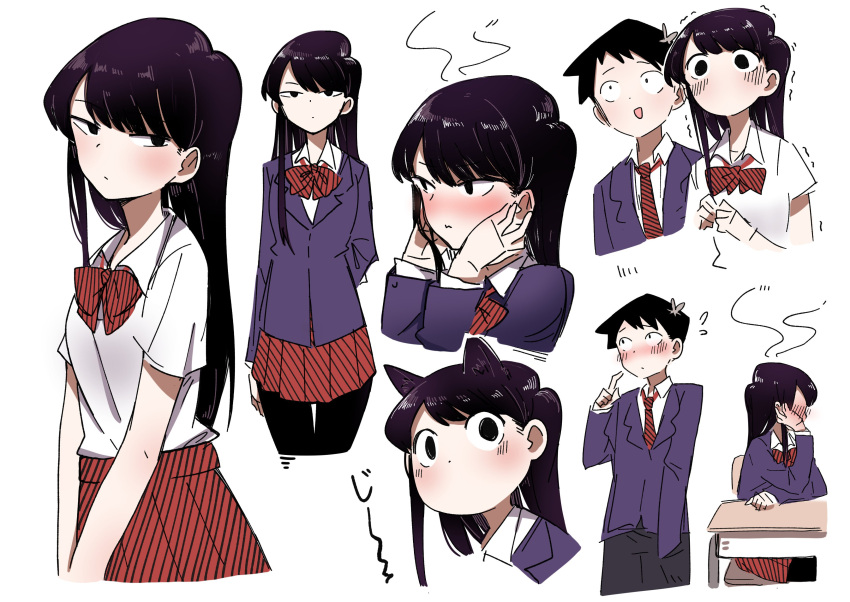 1boy, 1girl, absurdres, animal_ears, bangs, black_hair, black_legwear, blazer