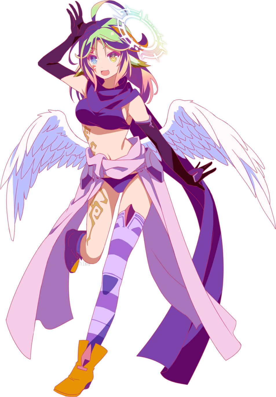 1girl, :3, ahoge, angel_wings, azriel_(no_game_no_life), blue_eyes, breasts, cross