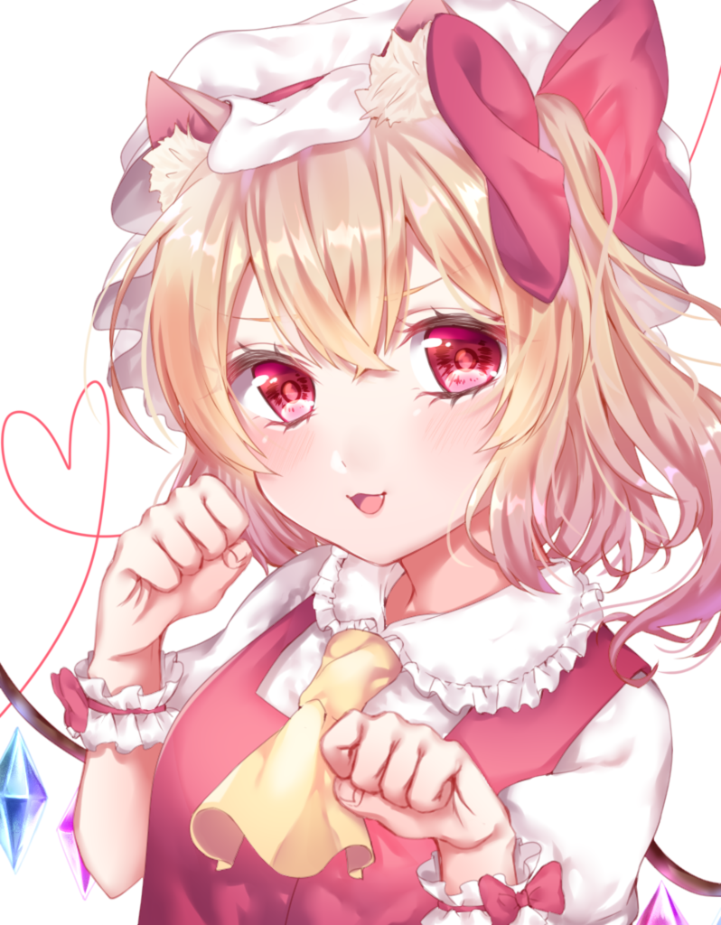 1girl, :3, animal_ears, arms_up, bangs, blonde_hair, breasts, cat_ears