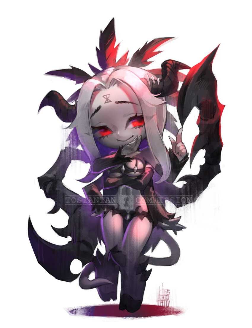 1girl, bangs, chaos_(warhammer), chibi, claws, closed_mouth, commentary, commission