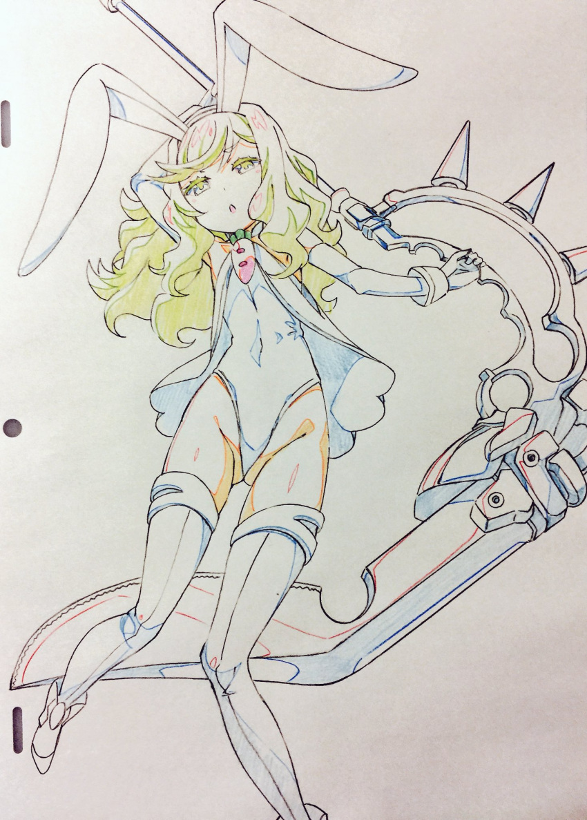 animal_ears, armpits, blonde_hair, boots, carrot, covered_navel, crotch, elbow_gloves