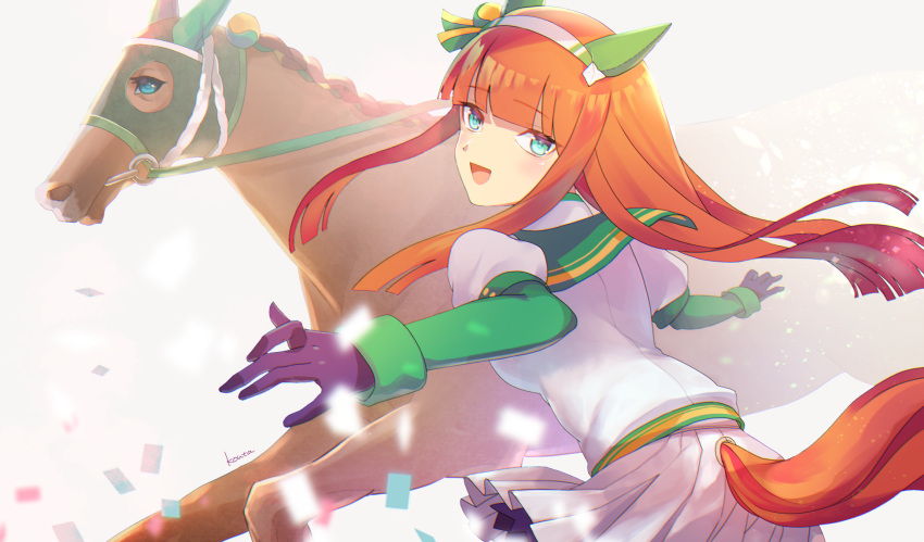 1girl, :d, animal_ears, artist_name, bangs, black_gloves, blue_eyes, blunt_bangs