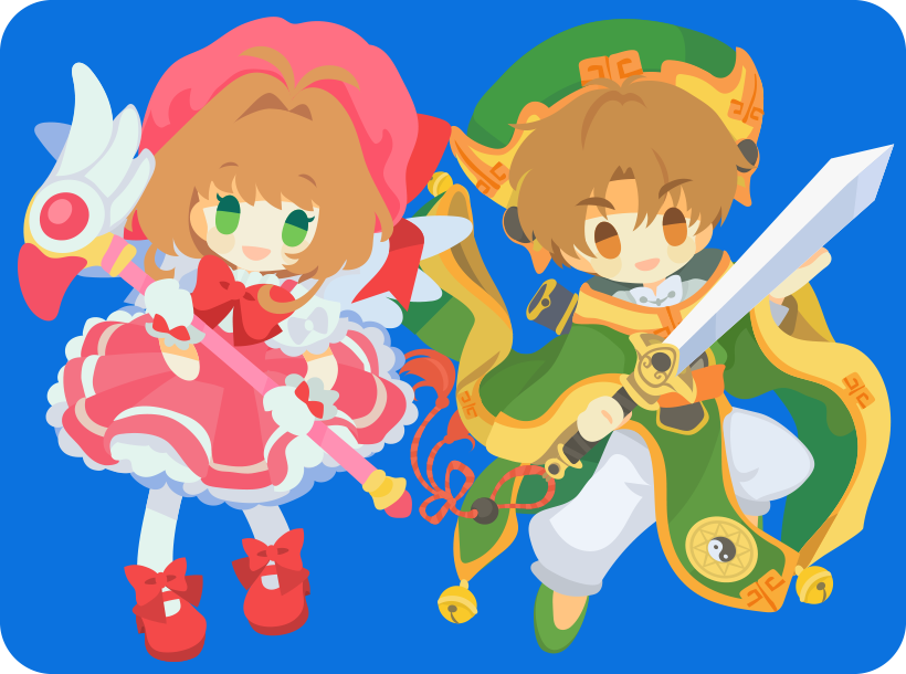 1boy, 1girl, :d, antenna_hair, blue_background, bow, bowtie, brown_eyes