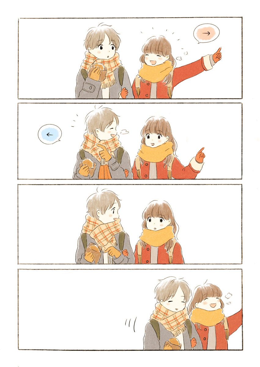 /\/\/\, 1boy, 1girl, 4koma, :d, ^_^, absurdres, arm_up