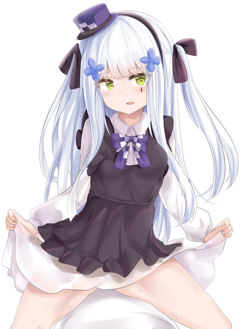 1girl, absurdres, alternate_costume, alternate_hairstyle, bangs, black_ribbon, blush, bow