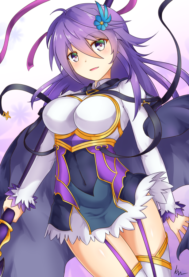 1girl, anemone_(flower_knight_girl), armor, blue_eyes, blush, breasts, cloak, flower