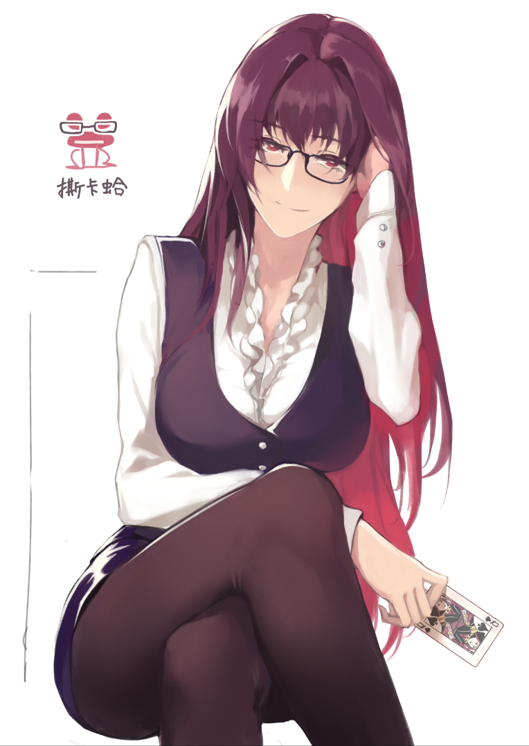 1girl, bespectacled, black_skirt, breasts, buttons, card, fate/extella_link, fate/grand_order
