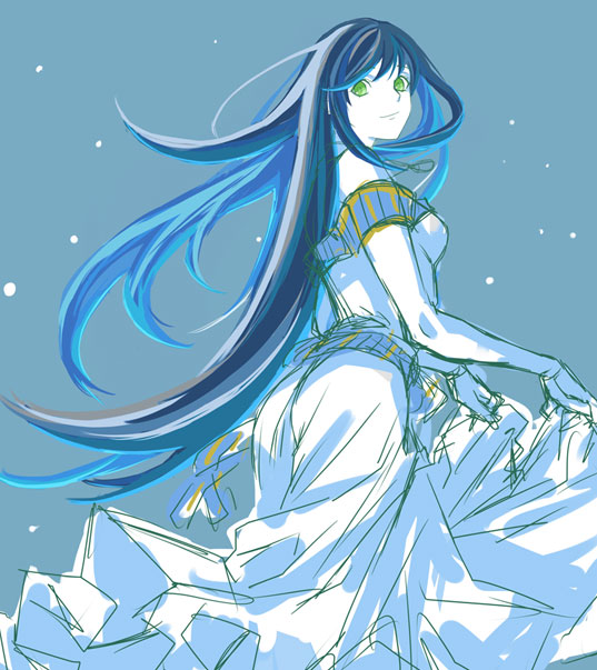 1girl, black_hair, breasts, bridal_gauntlets, commentary_request, detached_sleeves, dress, gensou_suikoden