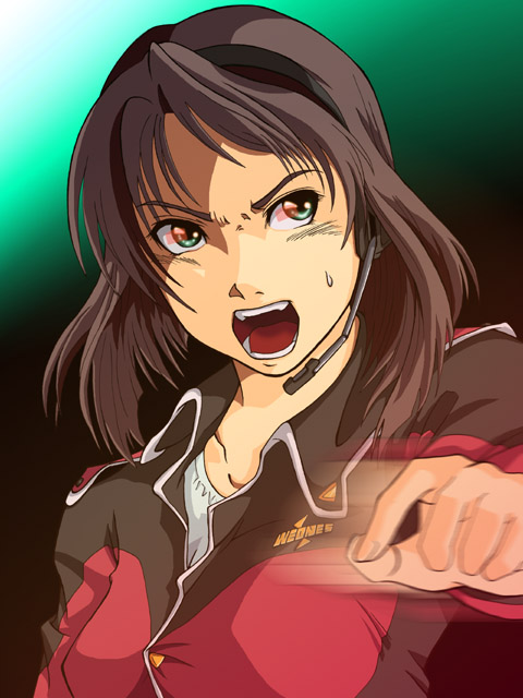 armored_core:_project_phantasma, brown_hair, green_eyes, headset, mash, mash_(masurawo), sumika_juutilainen