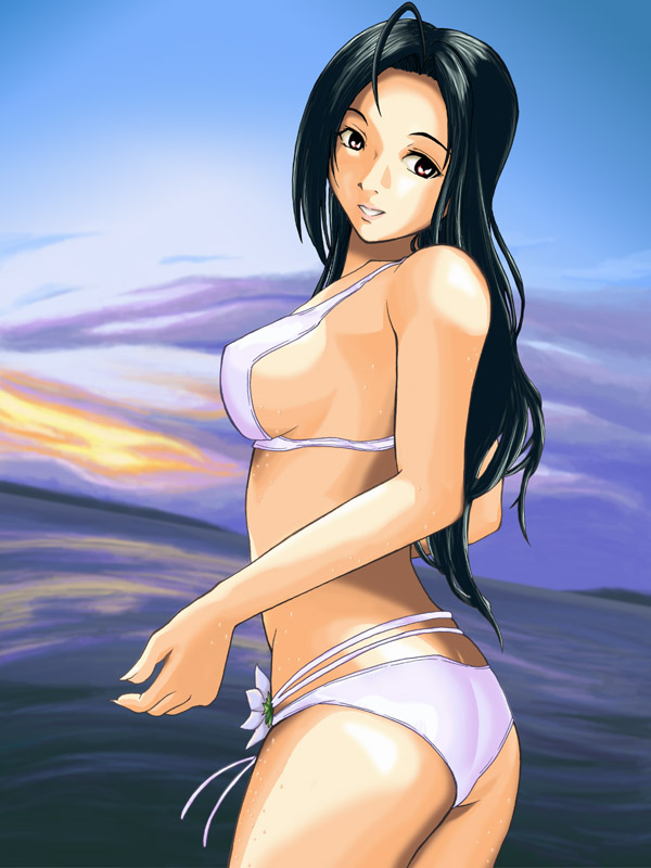 black_hair, idolmaster, long_hair, mash, mash_(masurawo), miura_azusa, swimsuit