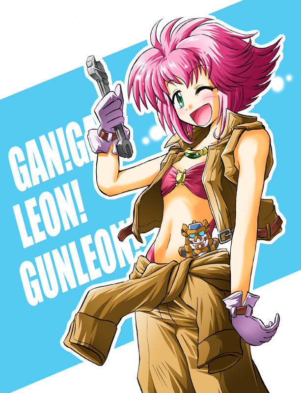 green_eyes, mail_beater, mecha, mel_peter, midriff, pink_hair, super_robot_wars, super_robot_wars_z