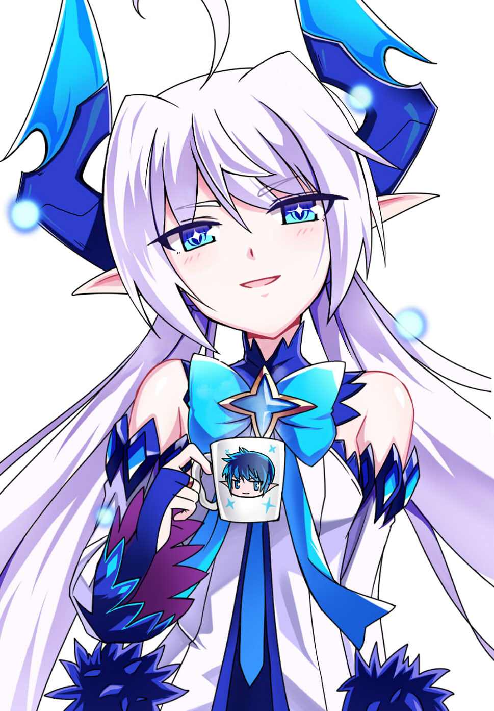 +_+, 1girl, ahoge, alice360, bangs, bare_shoulders, blue_eyes, blue_neckwear