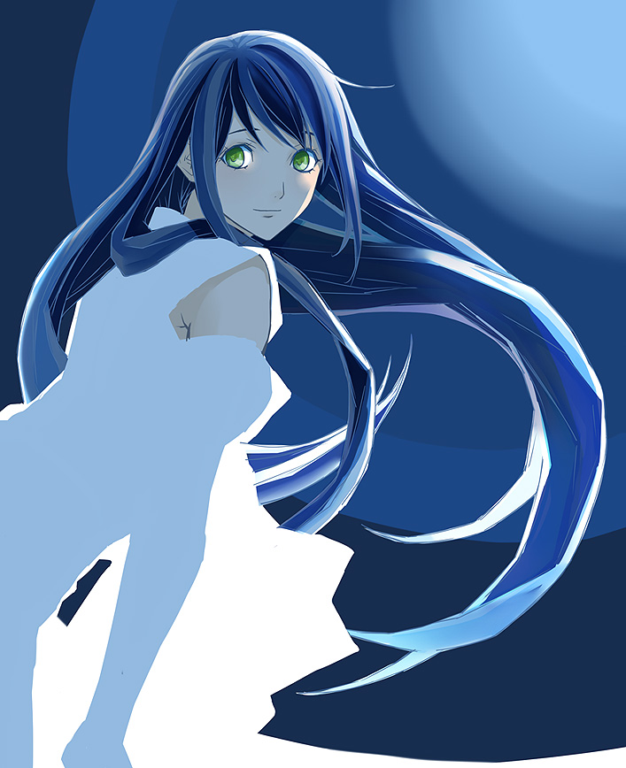 1girl, black_hair, character_check, closed_mouth, commentary_request, detached_sleeves, dress, ei_(fran3bon)