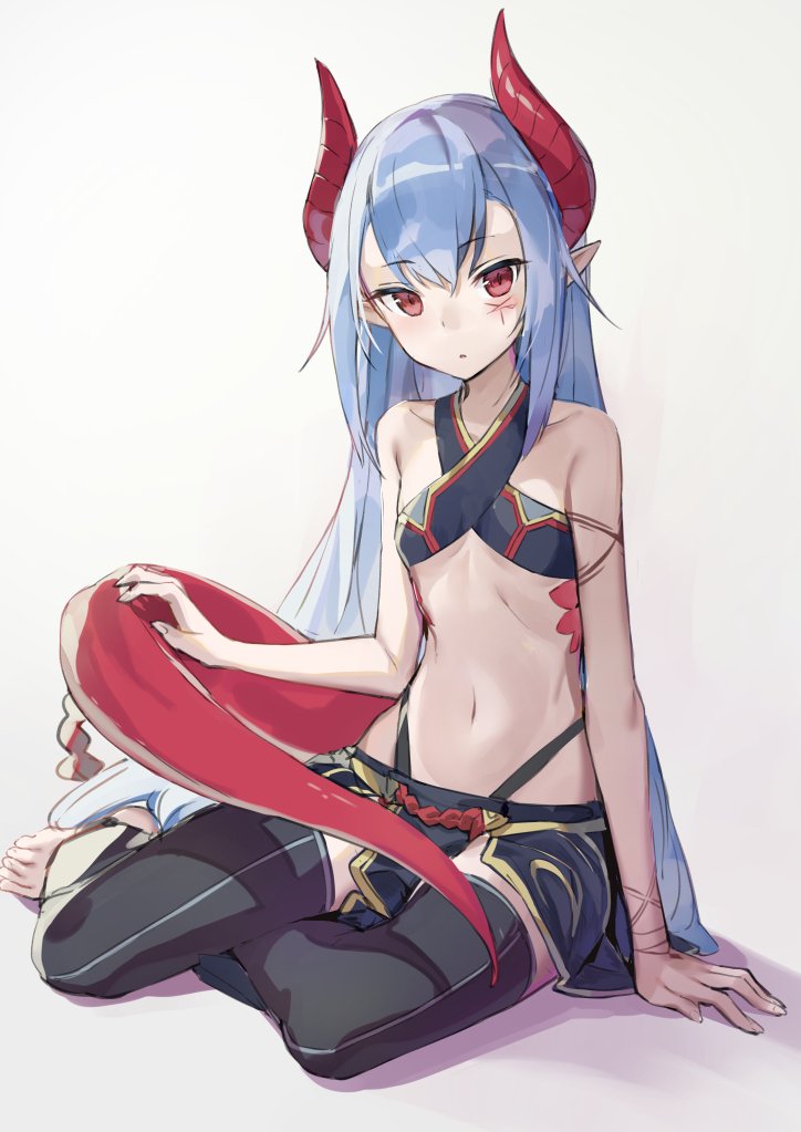 1girl, arm_support, bare_shoulders, barefoot, black_legwear, blush, borrowed_character, breasts