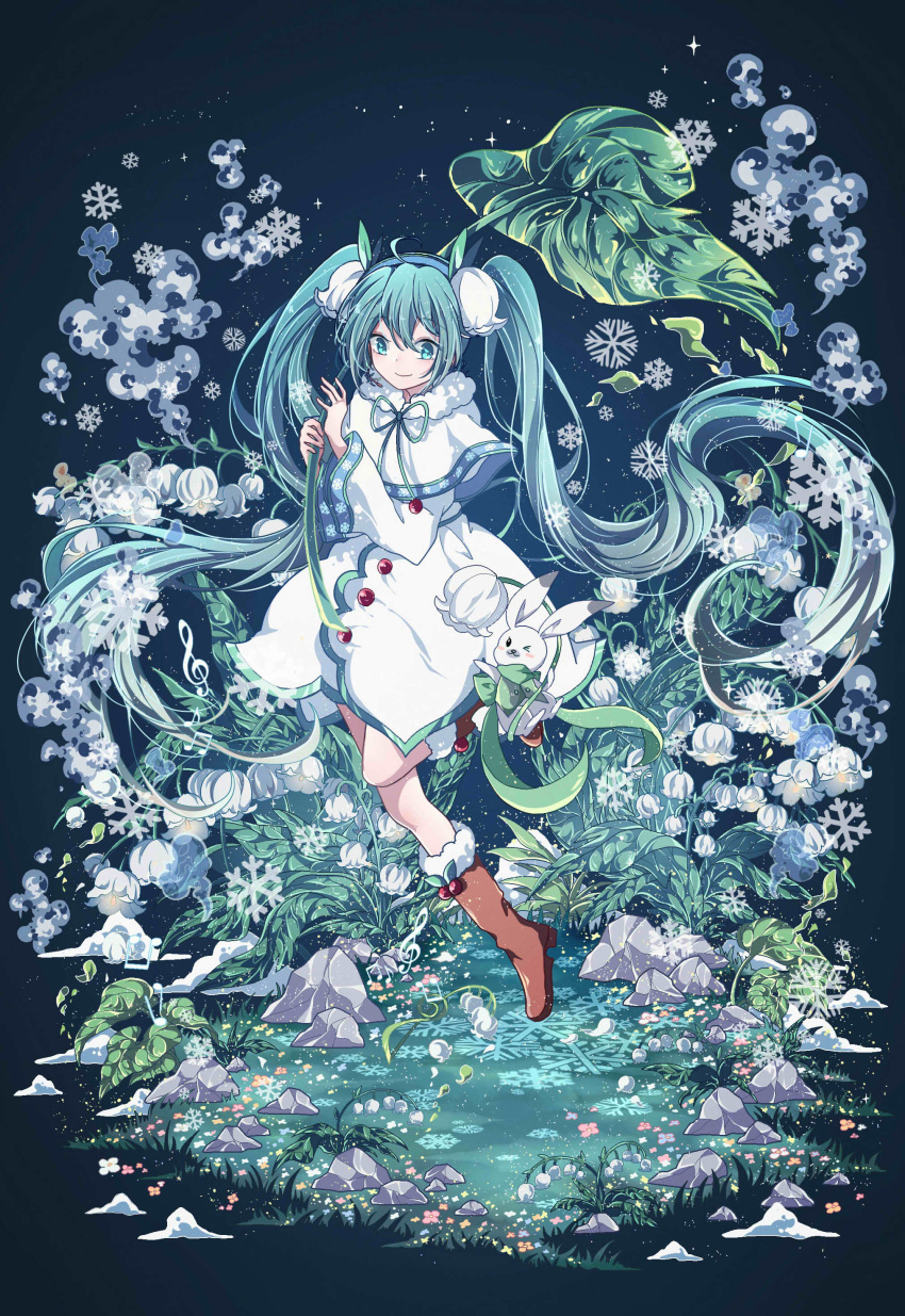 absurdly_long_hair, absurdres, azure-aoi-, beamed_eighth_notes, blue_eyes, brown_footwear, dress, eighth_note