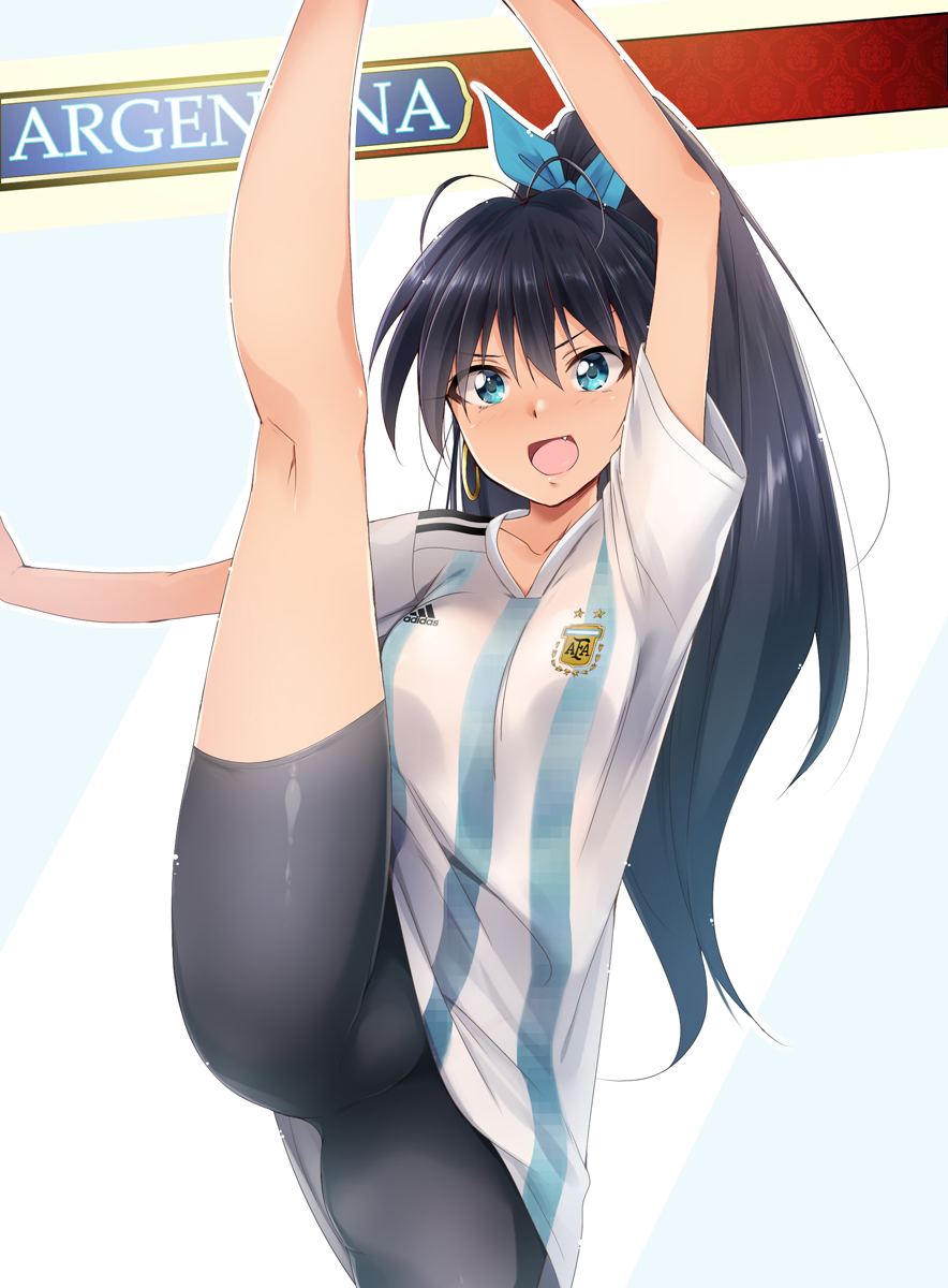 1girl, 2018_fifa_world_cup, adidas, antenna_hair, argentina, asociacion_de_futbol_argentina, bike_shorts, black_hair
