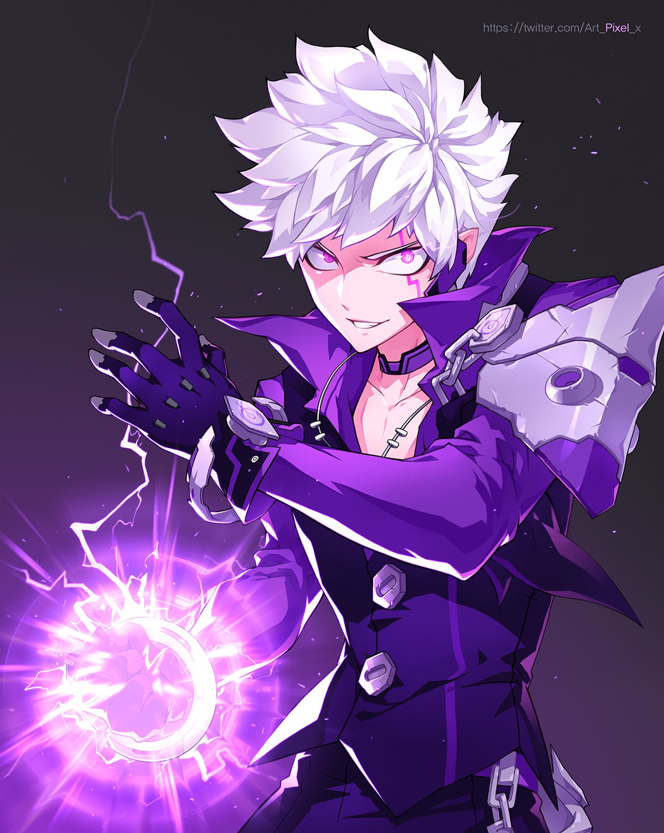 1boy, add_(elsword), bracelet, chains, choker, clenched_hand, collared_shirt, elsword