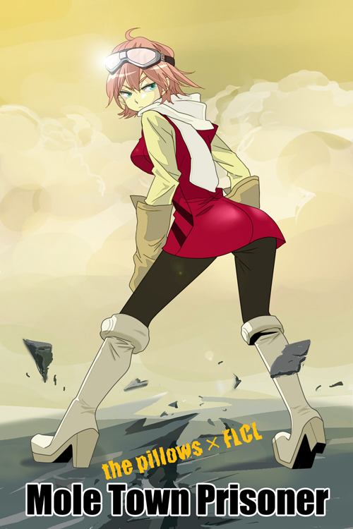 blue_eyes, boots, cloud, clouds, dress, flcl, gloves, goggles