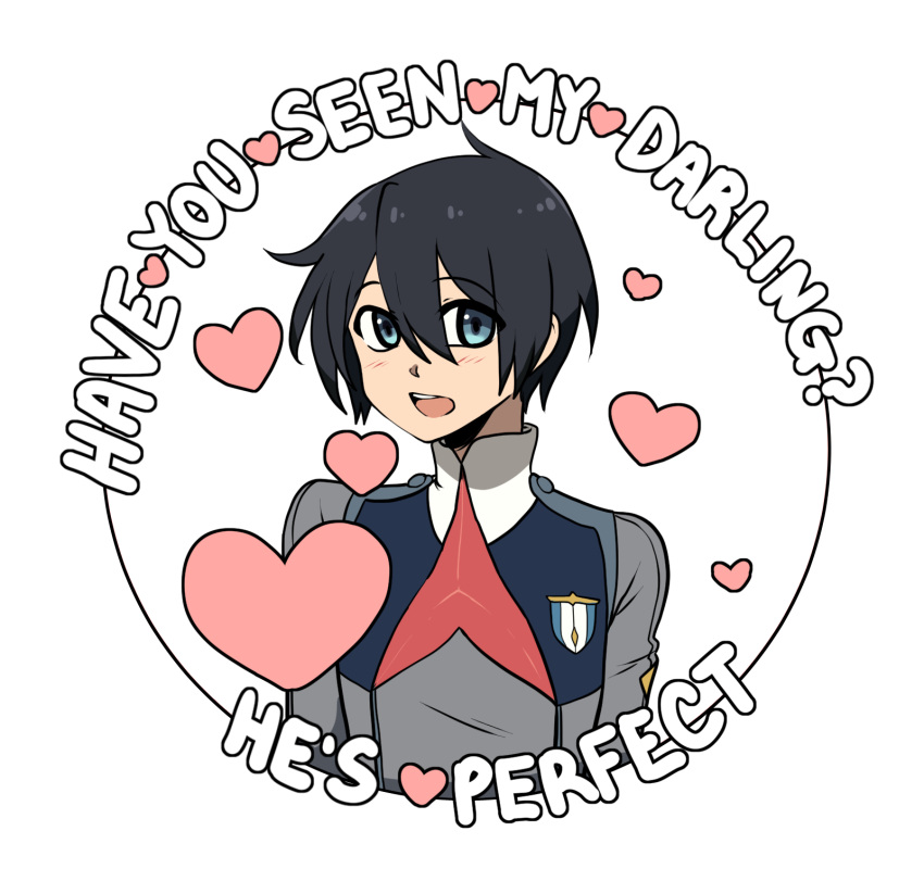 1boy, bangs, black_hair, blue_eyes, blush, commentary, darling_in_the_franxx, english