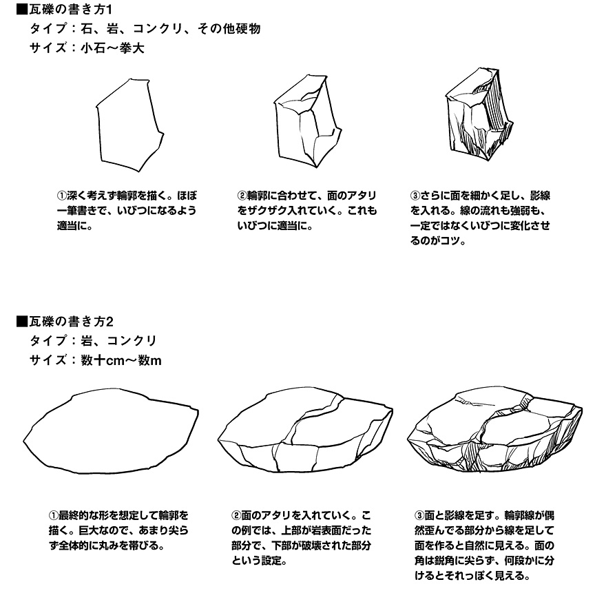 hiroyama_hiroshi, how_to, madamu_nyuudou, monochrome, no_humans, rock, rocks, still_life