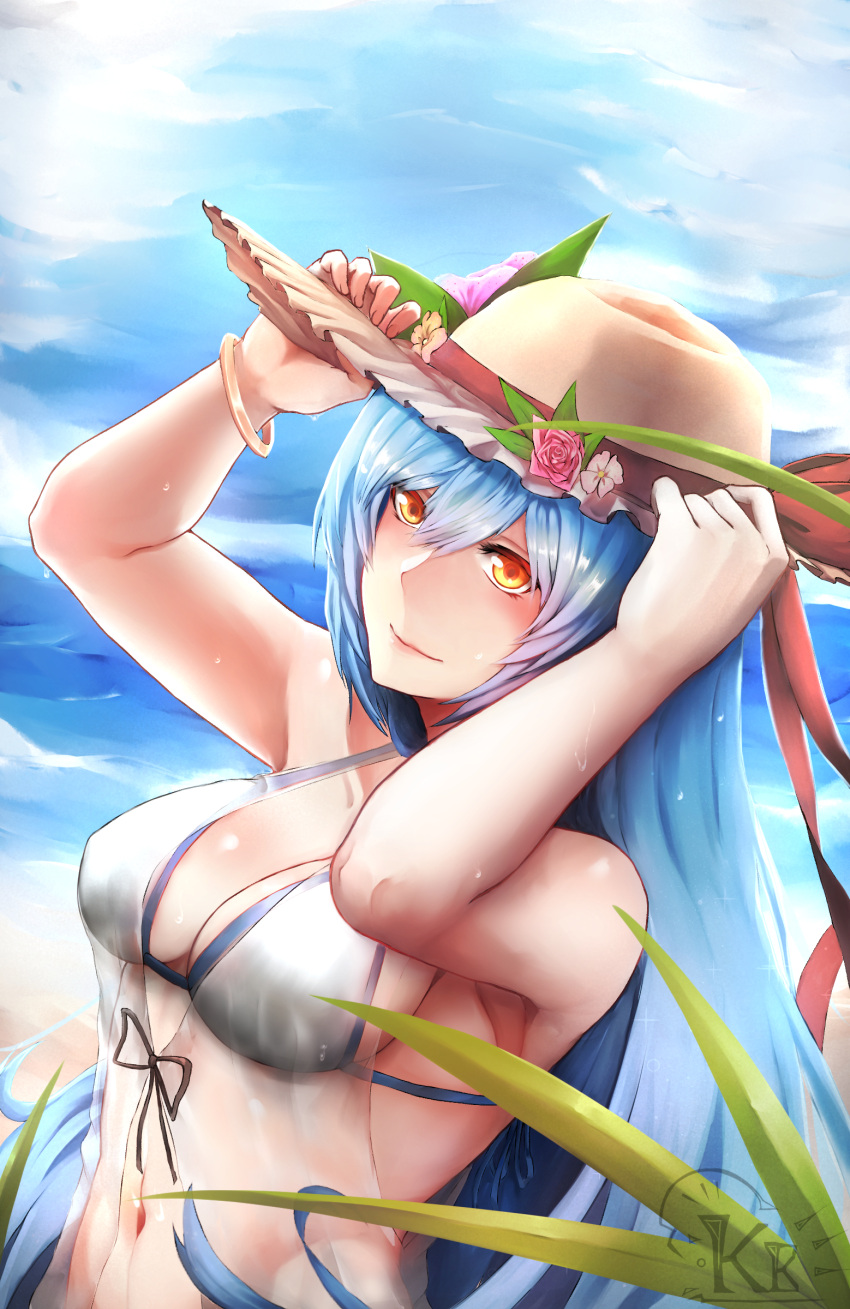 1girl, absurdres, alternate_costume, armpits, bangle, bangs, bare_arms, bare_shoulders