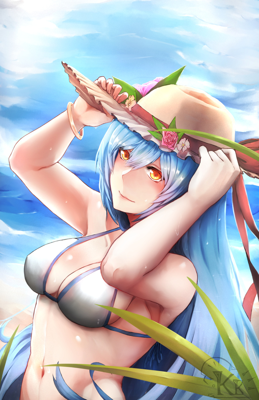 1girl, absurdres, alternate_costume, armpits, bangle, bangs, bare_arms, bare_shoulders