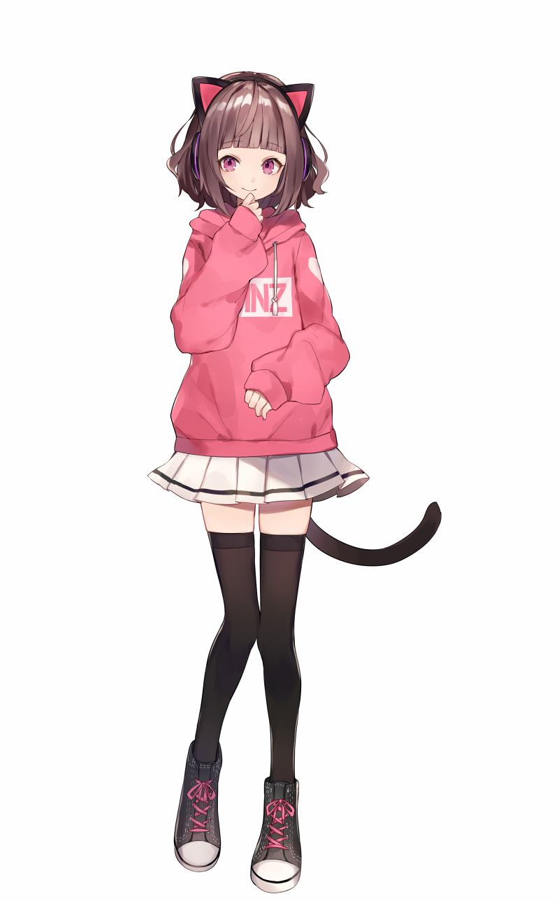 1girl, animal_ears, bangs, black_footwear, black_hair, black_legwear, blunt_bangs, cat_ear_headphones