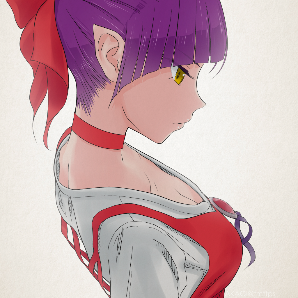 akagi_(fmttps), bangs, bow, breasts, choker, cleavage, downblouse, dress