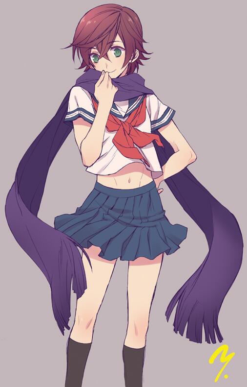 1girl, arm_up, bangs, black_legwear, blouse, blue_sailor_collar, blue_skirt, blue_sleeve_ends